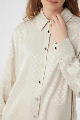 Desenli Düğmeli Rahat Taş Gömlek 0120