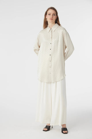 Desenli Düğmeli Rahat Taş Gömlek 0120