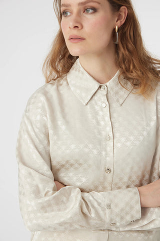 Desenli Düğmeli Rahat Taş Gömlek 0120