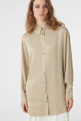 Desenli Düğmeli Rahat Çağla Gömlek 0120