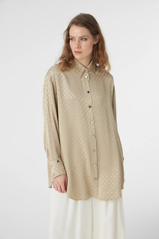 Desenli Düğmeli Rahat Çağla Gömlek 0120