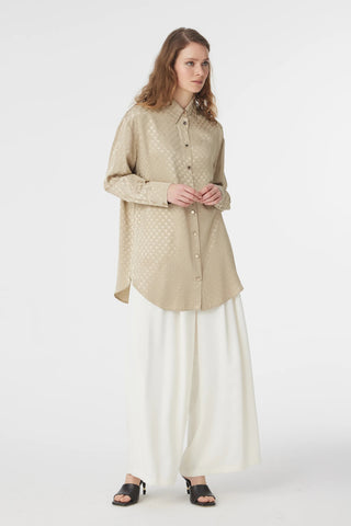 Desenli Düğmeli Rahat Çağla Gömlek 0120