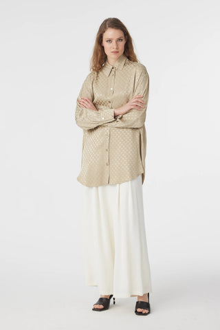 Desenli Düğmeli Rahat Çağla Gömlek 0120