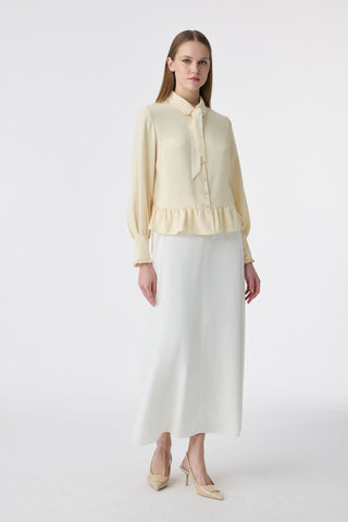 Fularlı Düğmeli Volanlı Butter Gömlek 0122