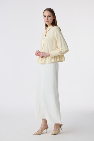 Fularlı Düğmeli Volanlı Butter Gömlek 0122