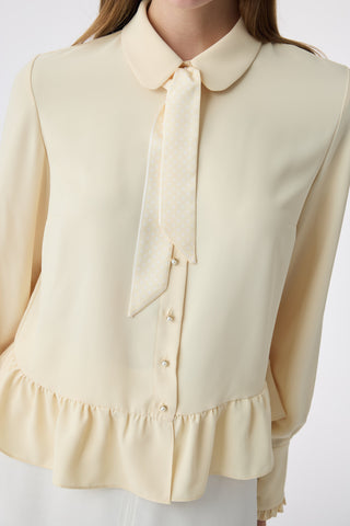 Fularlı Düğmeli Volanlı Butter Gömlek 0122