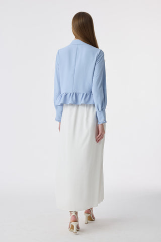 Fularlı Düğmeli Volanlı Mavi Gömlek 0122