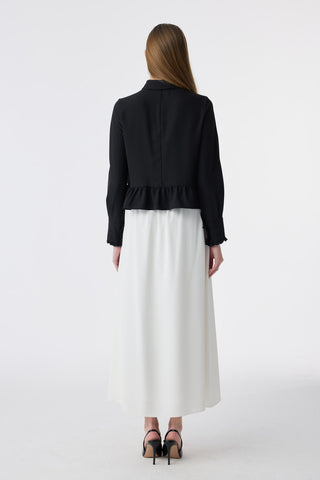 Fularlı Düğmeli Volanlı Siyah Gömlek 0122