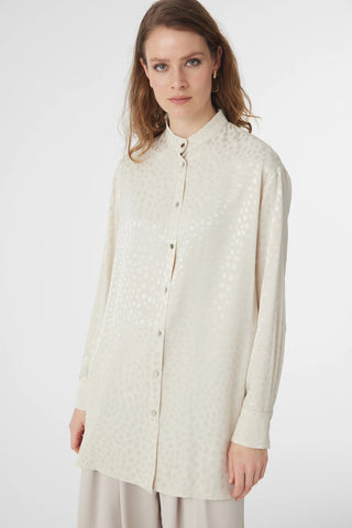 Hakim Yaka Düğmeli Desenli Taş Gömlek 0124