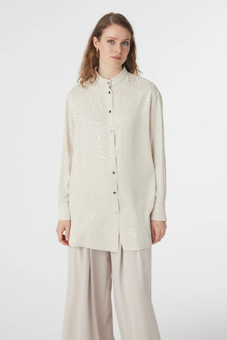 Hakim Yaka Düğmeli Desenli Taş Gömlek 0124