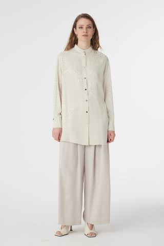 Hakim Yaka Düğmeli Desenli Taş Gömlek 0124