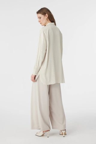 Hakim Yaka Düğmeli Desenli Taş Gömlek 0124