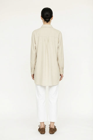 Düğmeli Cep Detaylı Rahat Bej Gömlek 0130