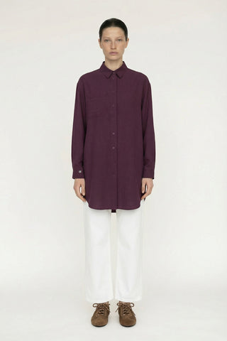 Düğmeli Cep Detaylı Rahat Bordo Gömlek 0130