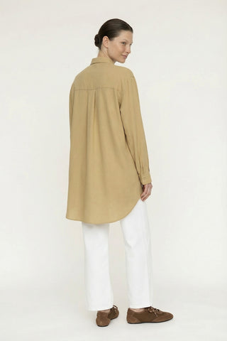 Düğmeli Cep Detaylı Rahat Hardal Gömlek 0130