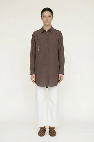 Düğmeli Cep Detaylı Rahat Kahve Gömlek 0130