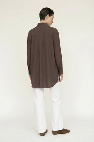 Düğmeli Cep Detaylı Rahat Kahve Gömlek 0130