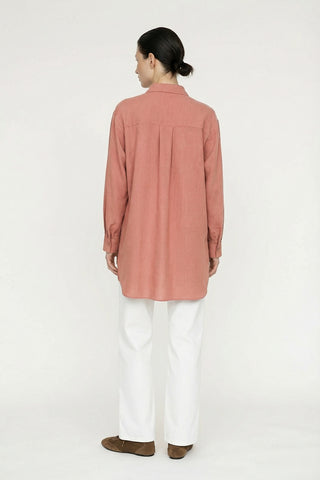 Düğmeli Cep Detaylı Rahat Kiremit Gömlek 0130