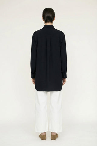 Düğmeli Cep Detaylı Rahat Lacivert Gömlek 0130