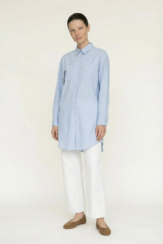 Düğmeli Cep Detaylı Rahat Mavi Gömlek 0130