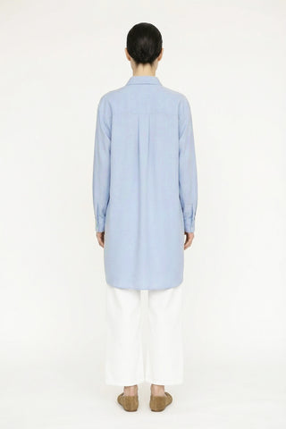 Düğmeli Cep Detaylı Rahat Mavi Gömlek 0130