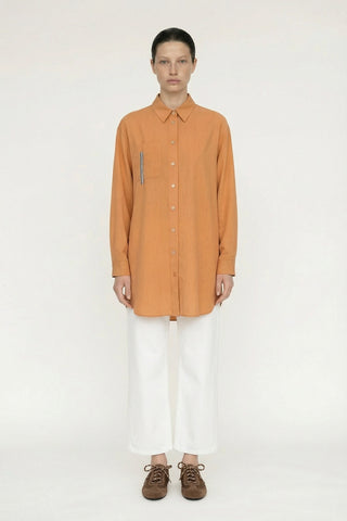 Düğmeli Cep Detaylı Rahat Oranj Gömlek 0130