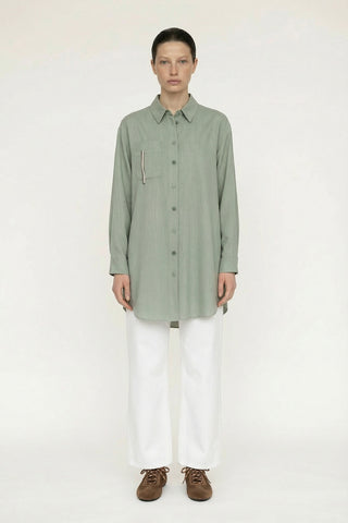 Düğmeli Cep Detaylı Rahat Ada Çayı Gömlek 0130