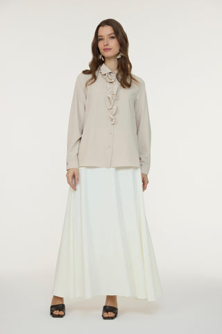 Fırfırlı Çiçek Detaylı Zarif Bej Gömlek 0139