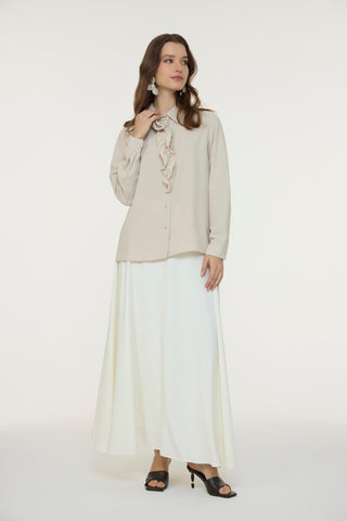 Fırfırlı Çiçek Detaylı Zarif Bej Gömlek 0139