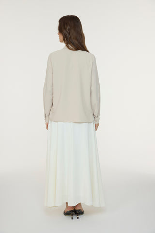 Fırfırlı Çiçek Detaylı Zarif Bej Gömlek 0139