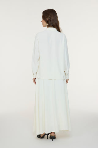 Fırfırlı Çiçek Detaylı Zarif Ekru Gömlek 0139