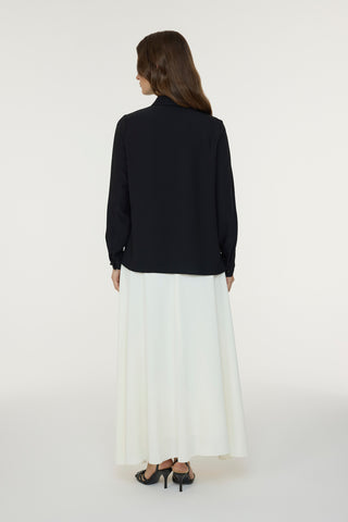 Fırfırlı Çiçek Detaylı Zarif Siyah Gömlek 0139