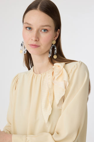 Puantiye Fularlı Pilise Detaylı Butter Bluz 0142