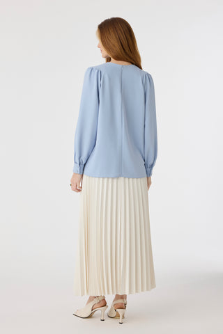 Puantiye Fularlı Pilise Detaylı Mavi Bluz 0142