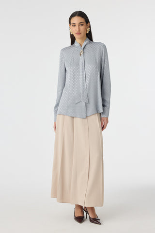 Dokulu Fular Detaylı Zarif Aqua Gömlek 0143