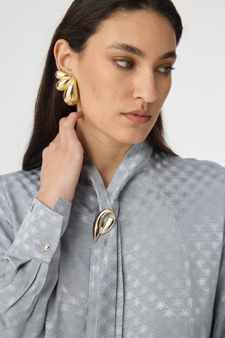 Dokulu Fular Detaylı Zarif Aqua Gömlek 0143