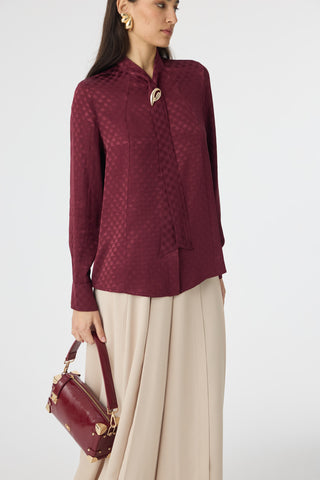 Dokulu Fular Detaylı Zarif Bordo Gömlek 0143