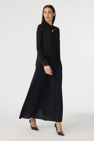 Dokulu Fular Detaylı Zarif Siyah Gömlek 0143