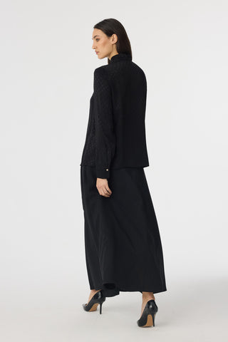 Dokulu Fular Detaylı Zarif Siyah Gömlek 0143