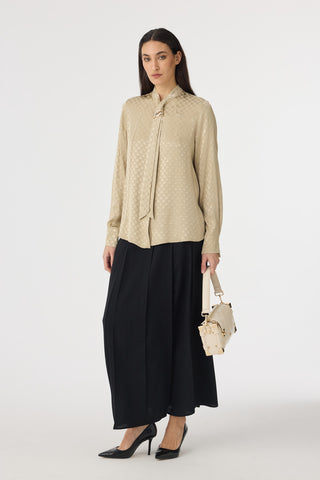 Dokulu Fular Detaylı Zarif Çağla Gömlek 0143