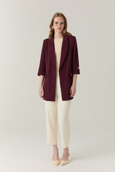 Blazer Yakalı Cepli Bordo Ceket 0145