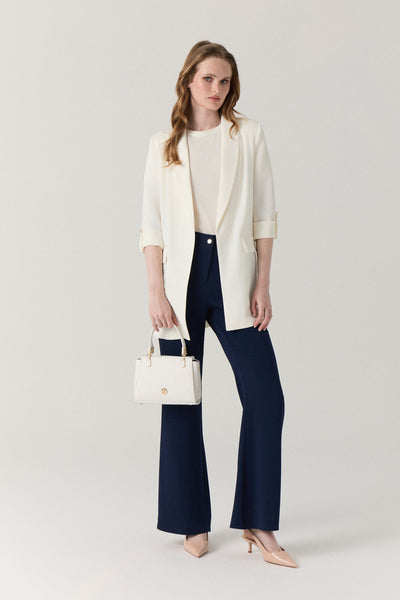 Blazer Yakalı Cepli Ekru Ceket 0145