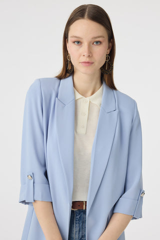 Blazer Yakalı Cepli Gri/mavi Ceket 0145