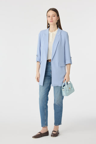 Blazer Yakalı Cepli Gri/mavi Ceket 0145