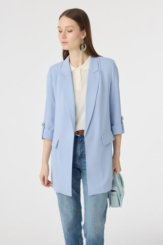 Blazer Yakalı Cepli Gri/mavi Ceket 0145