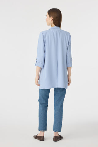 Blazer Yakalı Cepli Gri/mavi Ceket 0145