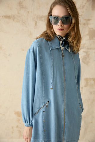 Fermuarlı Kapüşonlu Spor Mavi Ceket 0181