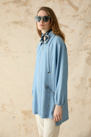 Fermuarlı Kapüşonlu Spor Mavi Ceket 0181