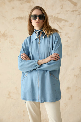 Fermuarlı Kapüşonlu Spor Mavi Ceket 0181