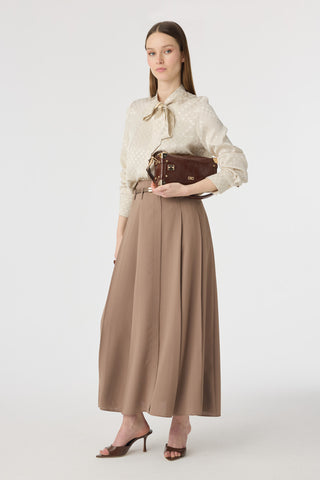Kemerli Pileli Uzun Mocha Etek 0212